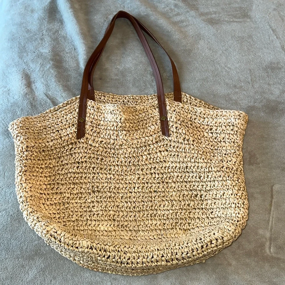 J. Crew Tan Woven Tote Bag - Picture 1 of 9